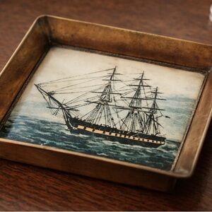 Vintage Ship Design Square Tray Or Layered Art Piece